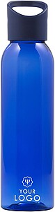 AS water bottle (650 ml) with transparent coloured body and solid coloured screw cap to match.