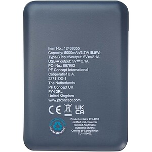 Asama 5000 mAh Type-C recycled plastic power bank, hale blue