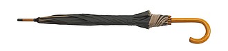 Automatic wooden stick umbrella with colour-matching piping,colour dark green, beige