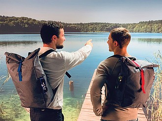 Backpack with colored applications