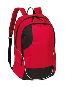 Backpack, zippered main compartment and zippered front compartment,colour red, black