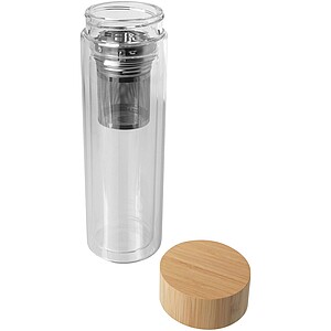 Bailey 400 ml borsilicate glass infuser bottle with bamboo lid, transparent clear
