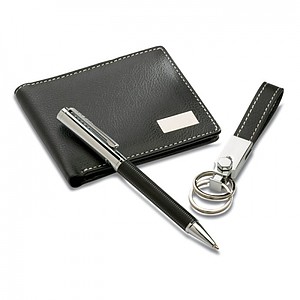 Ball pen key ring and wallet, black