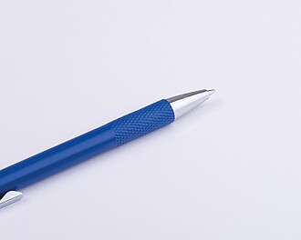 Ball pen with patterned grip zone, blue