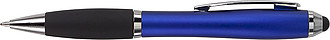 Ballpen with black ink and rubber tip. Blue