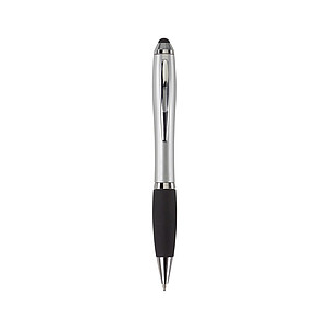 Ballpen with black ink and rubber tip. Silver