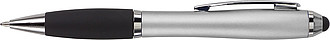 Ballpen with black ink and rubber tip. Silver