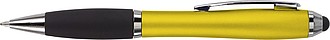 Ballpen with black ink and rubber tip. Yellow