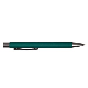 Ballpen with rubber finish. The tip, top and clip match each other with a dark grey colour.