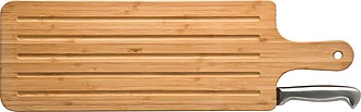 Bamboo chopping board with knife, brown