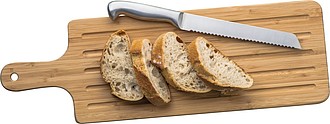 Bamboo chopping board with knife, brown
