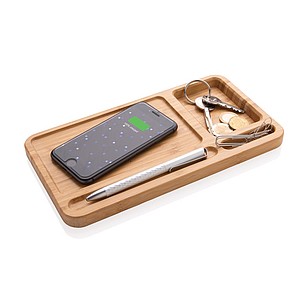 Bamboo desk organizer 5W wireless charger, brown