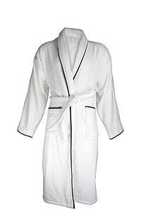 Bathrobe DeLuxe velour, 450 gr./m2, White / Anthracite Piped S/M