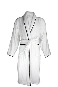 Bathrobe DeLuxe velour, 450 gr./m2, White / Black Piped L/XL