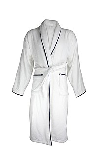 Bathrobe DeLuxe velour, 450 gr./m2, White / Navy Piped L/XL