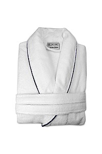 Bathrobe DeLuxe velour, 450 gr./m2, White / Navy Piped L/XL