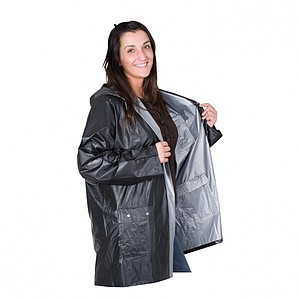 Bicolour reversible raincoat, PVC,XL, black/grey