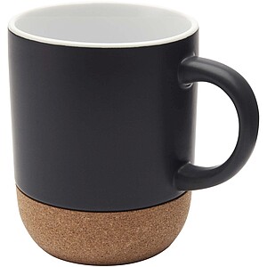 Billie 300 ml ceramic mug with cork details and matt finish, solid black