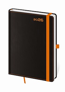 Black Orange 2026 diář týdenní B6, černý s oranžovou gumičkou