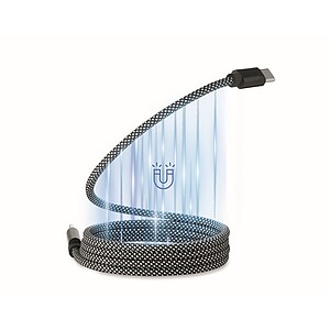 Braided magnetic cable in RPET, white/black