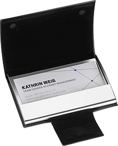 Business card holder with artificial leather covering, black