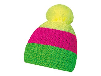 Cable knit winter hat, neon green+pink+yellow