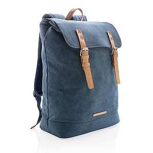 Canvas laptop backpack PVC free, blue