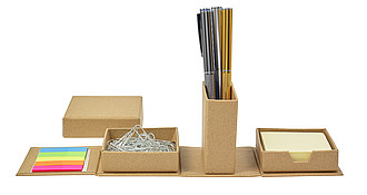 Cardboard cube desk organizer.
