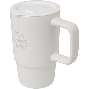 Carter 450 ml ceramic mug with plastic lid, white