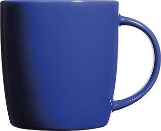 Ceramic cup, white inside and coloured outside, blue