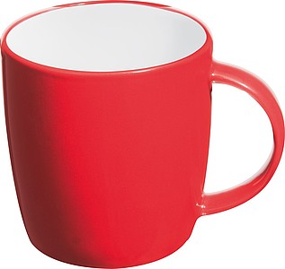 Ceramic cup, white inside and coloured outside, red