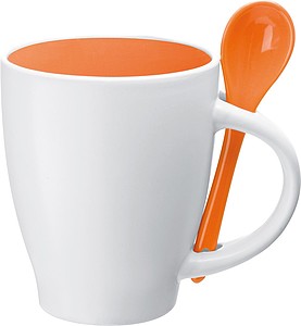 Ceramic cup with a spoon, orange