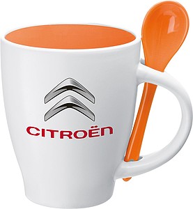 Ceramic cup with a spoon, orange