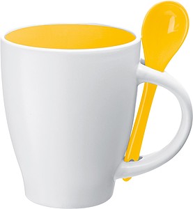 Ceramic cup with a spoon, yellow