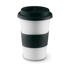 Ceramic mug w/ lid and sleeve, black