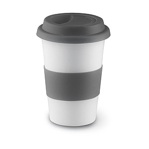 Ceramic mug w/ lid and sleeve, grey