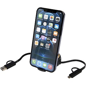 Chechia 5-in-1 recycled plastic 100 cm retractable data sync and 45W fast charge cable, solid black