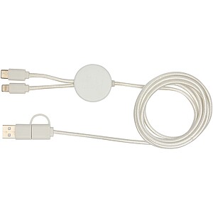 Chechia 5-in-1 recycled plastic 150 cm data sync and 27W fast charge cable with bamboo details, white