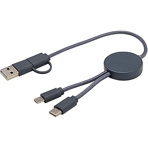 Citala 5-in-1 recycled plastic 30 cm data sync and 27W fast charge cable, hale blue