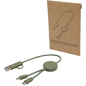 Citala 5-in-1 recycled plastic 30 cm data sync and 27W fast charge cable, heather green