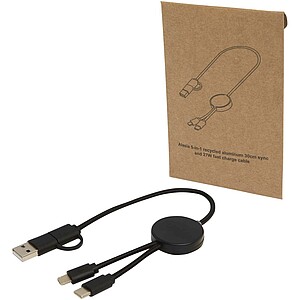 Citala 5-in-1 recycled plastic 30 cm data sync and 27W fast charge cable, solid black
