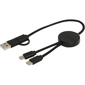 Citala 5-in-1 recycled plastic 30 cm data sync and 27W fast charge cable, solid black