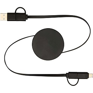 Citala 5-in-1 recycled plastic 90 cm retractable data sync and 40W fast charge cable, solid black