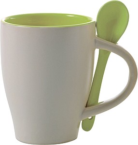 Coffee mug with spoon Light green