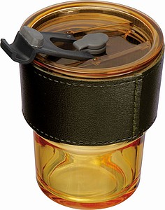 Coloured drinking glass with glass straw