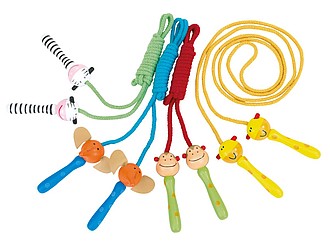 Colourful skipping rope with different animal designs on the handles