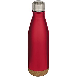 Cove 500 ml double wall vacuum insulated stainless steel water bottle with cork details, red