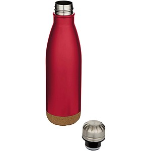 Cove 500 ml double wall vacuum insulated stainless steel water bottle with cork details, red