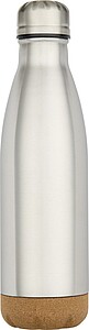 Cove 500 ml double wall vacuum insulated stainless steel water bottle with cork details, silver