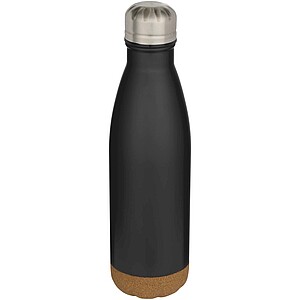 Cove 500 ml double wall vacuum insulated stainless steel water bottle with cork details, solid black